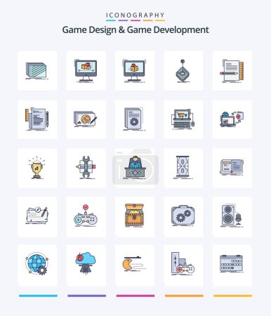 Ilustración de Creative Game Design And Game Development 25 Line FIlled icon pack  Such As gaming. arcade. monitor. sketch. dimensional - Imagen libre de derechos