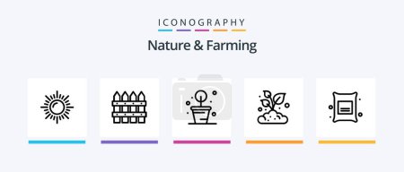 Téléchargez les illustrations : Nature And Farming Line 5 Icon Pack Including agriculture. plant. agriculture. farming. vegetables. Creative Icons Design - en licence libre de droit