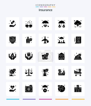 Ilustración de Creative Insurance 25 Glyph Solid Black icon pack  Such As thunderstorm. insurance. hold. cloud. insurance - Imagen libre de derechos