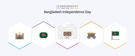 Téléchargez les illustrations : Bangladesh Independence Day 25 Flat icon pack including bangla. bangladesh. instrument. food. trolley - en licence libre de droit