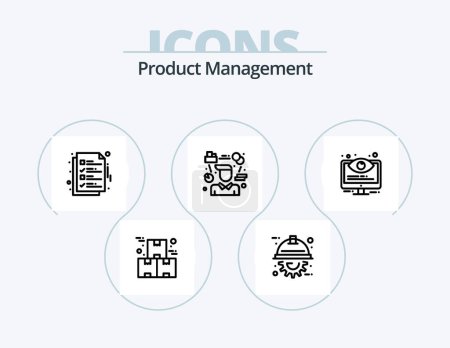 Ilustración de Product Management Line Icon Pack 5 Icon Design. workforce. performance management. shopping. time. logistics - Imagen libre de derechos