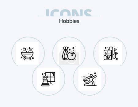 Ilustración de Hobbies Line Icon Pack 5 Icon Design. fashion. ball. drink. bag. hobbies - Imagen libre de derechos
