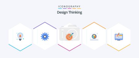 Téléchargez les illustrations : Design Thinking 25 Flat icon pack including screen. design. illustration. computer. design - en licence libre de droit