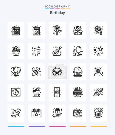 Téléchargez les illustrations : Creative Birthday 25 OutLine icon pack  Such As ice cream. birthday. box. romance. gift - en licence libre de droit
