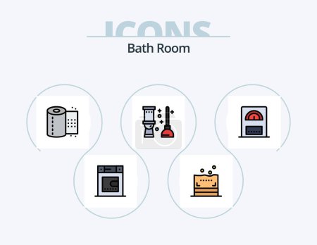 Téléchargez les illustrations : Bath Room Line Filled Icon Pack 5 Icon Design. . room. toilet. bath. bathroom - en licence libre de droit