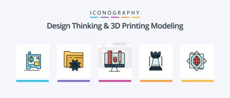 Illustration for Design Thinking And D Printing Modeling Line Filled 5 Icon Pack Including setting. eye. prototype. sketching. visual. Creative Icons Design - Royalty Free Image