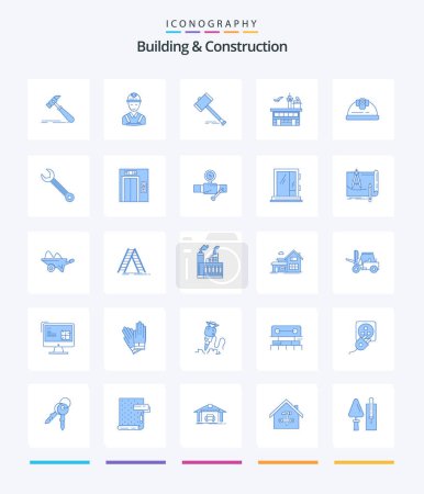 Téléchargez les illustrations : Creative Building And Construction 25 Blue icon pack  Such As airport. law. construction. hammer. court - en licence libre de droit