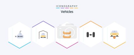 Illustration for Vehicles 25 Flat icon pack including . . van. vehicles. less - Royalty Free Image