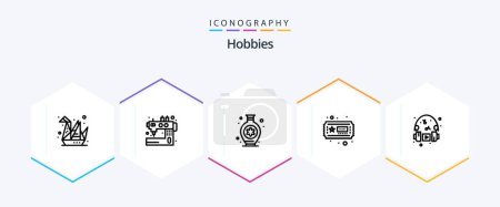 Ilustración de Hobbies 25 Line icon pack including headphone. hobbies. tailoring. hobby. ticket - Imagen libre de derechos
