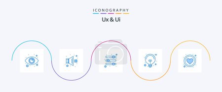 Illustration for Ux And Ui Blue 5 Icon Pack Including app. solution. options. light. bulb - Royalty Free Image