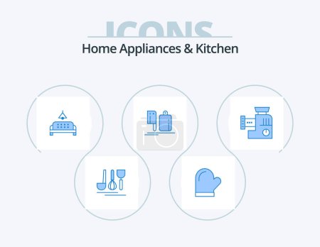 Ilustración de Home Appliances And Kitchen Blue Icon Pack 5 Icon Design. food. chef. oven. kitchen. home - Imagen libre de derechos