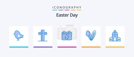Téléchargez les illustrations : Easter Blue 5 Icon Pack Including easter. church. egg. rabbit. bunny. Creative Icons Design - en licence libre de droit