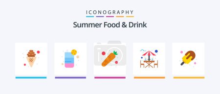 Téléchargez les illustrations : Summer Food and Drink Flat 5 Icon Pack Including ice cream. drink. carrot. beach. alcohol. Creative Icons Design - en licence libre de droit