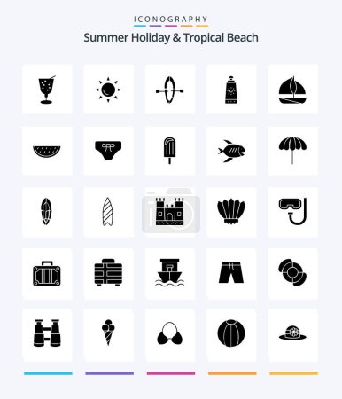 Téléchargez les illustrations : Creative Beach 25 Glyph Solid Black icon pack  Such As summer. fruits. beach. ship. beach - en licence libre de droit