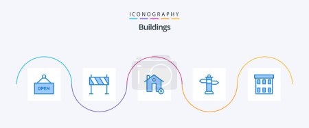 Ilustración de Buildings Blue 5 Icon Pack Including buildings. street. buildings. sign. house - Imagen libre de derechos