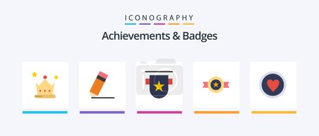 Téléchargez les illustrations : Achievements and Badges Flat 5 Icon Pack Including achievement. medal. badge. belt. stamp. Creative Icons Design - en licence libre de droit