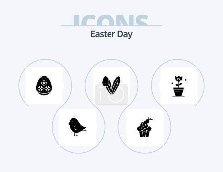 Téléchargez les illustrations : Easter Glyph Icon Pack 5 Icon Design. easter. rabbit. easter egg. face. animal - en licence libre de droit