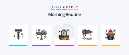 Ilustración de Morning Routine Line Filled 5 Icon Pack Including food. breakfast. furniture. peanuts. food. Creative Icons Design - Imagen libre de derechos