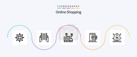Téléchargez les illustrations : Online Shopping Line 5 Icon Pack Including online. card. digital. valentine. transportation - en licence libre de droit