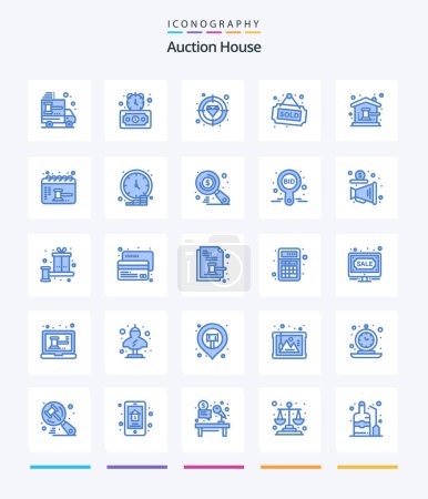 Illustration for Creative Auction 25 Blue icon pack  Such As auction. property. stopwatch. house. target - Royalty Free Image