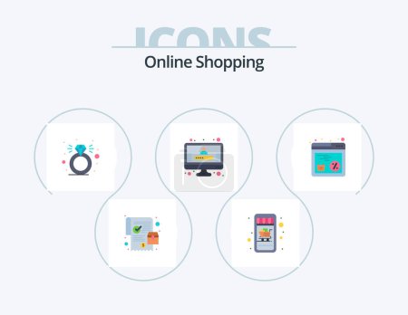 Illustration for Online Shopping Flat Icon Pack 5 Icon Design. . shopping. present. online. registration - Royalty Free Image