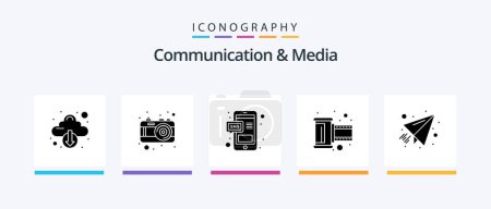 Ilustración de Communication And Media Glyph 5 Icon Pack Including mail. reel. picture. photo. chat. Creative Icons Design - Imagen libre de derechos