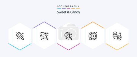 Téléchargez les illustrations : Sweet And Candy 25 Line icon pack including food. chocolate egg. lollipop. sweets. donut - en licence libre de droit