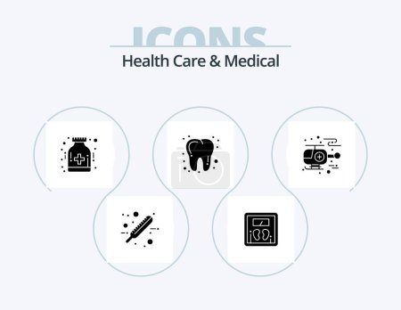 Illustration for Health Care And Medical Glyph Icon Pack 5 Icon Design. hospital. ambulance. care. tooth. dental - Royalty Free Image