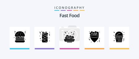 Téléchargez les illustrations : Fast Food Glyph 5 Icon Pack Including . fast food. food. popcorn. meal. Creative Icons Design - en licence libre de droit