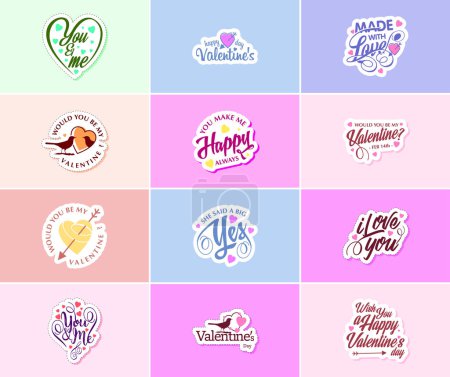 Téléchargez les illustrations : Love is in the Air: Valentine's Day Typography and Graphic Stickers - en licence libre de droit