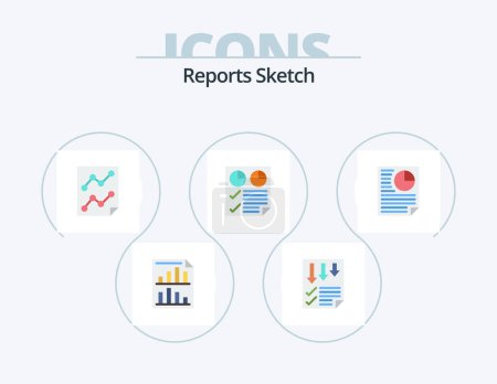 Ilustración de Reports Sketch Flat Icon Pack 5 Icon Design. page. data. paper. report. page - Imagen libre de derechos
