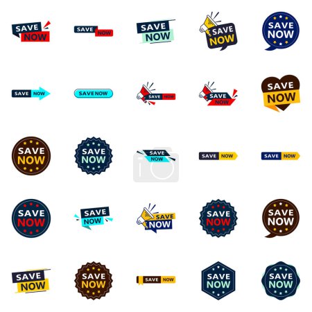 Ilustración de Save Now 25 Unique Typographic Designs for a personalized savings message - Imagen libre de derechos