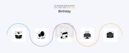 Téléchargez les illustrations : Birthday Glyph 5 Icon Pack Including party. birthday. fun. candle. birthday - en licence libre de droit