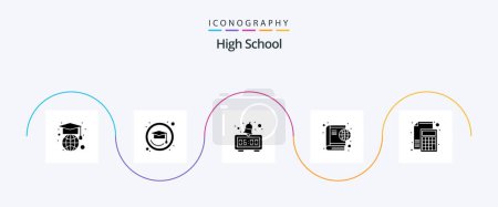 Illustration for High School Glyph 5 Icon Pack Including paper. file. morning. calculator. online - Royalty Free Image