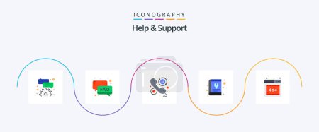 Téléchargez les illustrations : Help And Support Flat 5 Icon Pack Including tool. repair. customer. manual. call - en licence libre de droit