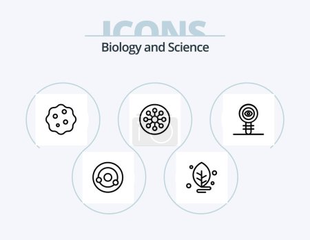 Téléchargez les illustrations : Biology Line Icon Pack 5 Icon Design. biology. nuclear. zoom. mutation. health - en licence libre de droit