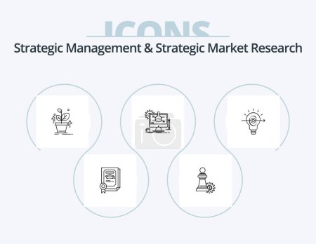 Illustration for Strategic Management And Strategic Market Research Line Icon Pack 5 Icon Design. think. business. cart. report. time - Royalty Free Image