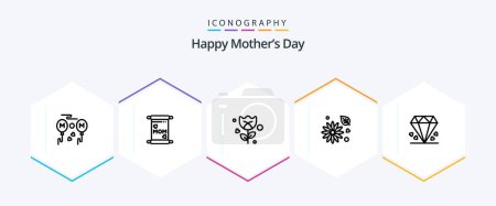 Téléchargez les illustrations : Happy Mothers Day 25 Line icon pack including nature. buttercup . mother. flower . rose - en licence libre de droit