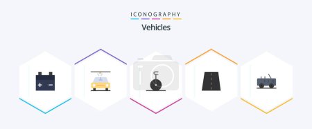 Téléchargez les illustrations : Vehicles 25 Flat icon pack including . military. driveway. jeep. road - en licence libre de droit