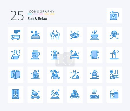 Téléchargez les illustrations : Spa And Relax 25 Blue Color icon pack including tree. leaf. spa. green. spa - en licence libre de droit