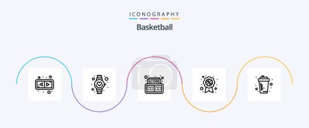Téléchargez les illustrations : Basketball Line 5 Icon Pack Including sport. drink. digital. bottle. recognition badge - en licence libre de droit