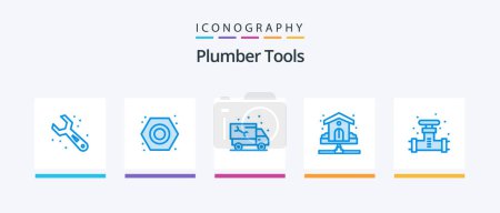 Illustration for Plumber Blue 5 Icon Pack Including water. plumber. car. pipe. truck. Creative Icons Design - Royalty Free Image