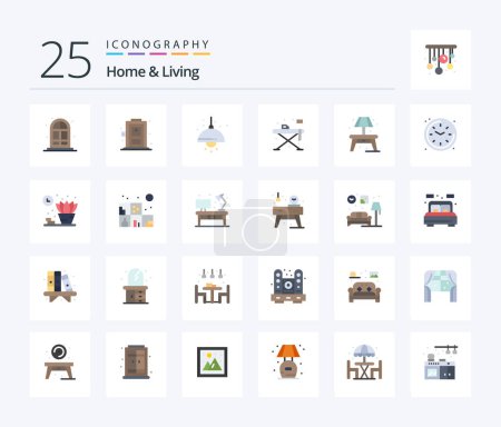 Téléchargez les illustrations : Home And Living 25 Flat Color icon pack including watch. living. living. home. living - en licence libre de droit