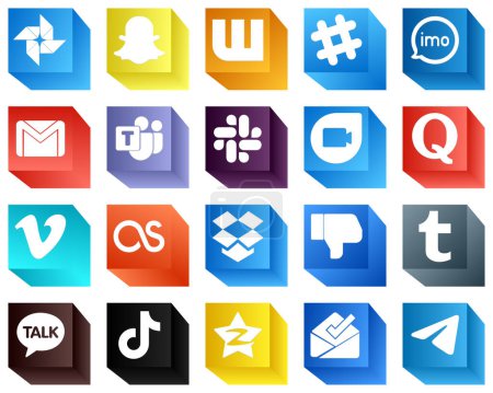 Illustration for 20 Minimalist 3D Social Media Icons such as vimeo. quora. gmail and google duo icons. Eye-catching and high-quality - Royalty Free Image
