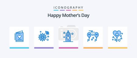 Téléchargez les illustrations : Happy Mothers Day Blue 5 Icon Pack Including party. balloon. feeder. fly. mom. Creative Icons Design - en licence libre de droit