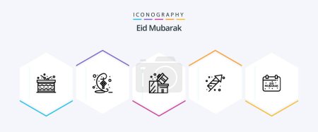 Ilustración de Eid Mubarak 25 Line icon pack including mubarak. celebration. gift. fireworks. eid - Imagen libre de derechos