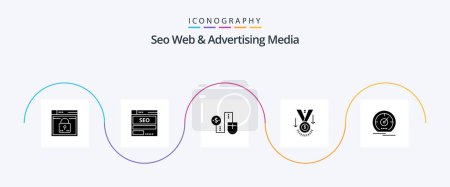 Ilustración de Seo Web And Advertising Media Glyph 5 Icon Pack Including award. dollor. data. money. mouse - Imagen libre de derechos