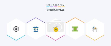 Illustration for Brazil Carnival 25 Flat icon pack including medal. celebration. drum. carnival. brazil - Royalty Free Image