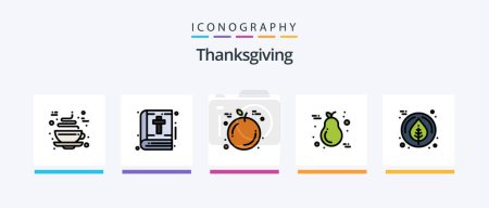 Illustration for Thanksgiving Line Filled 5 Icon Pack Including turkey. holiday. thanksgiving. thanksgiving. apple. Creative Icons Design - Royalty Free Image
