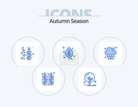 Ilustración de Autumn Blue Icon Pack 5 Icon Design. autumn. nature. tree. leaf. autumn - Imagen libre de derechos
